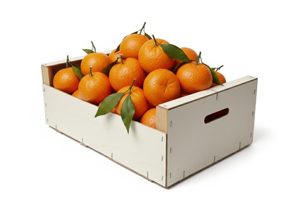 caja madera 10kg con naranjas 36 euro